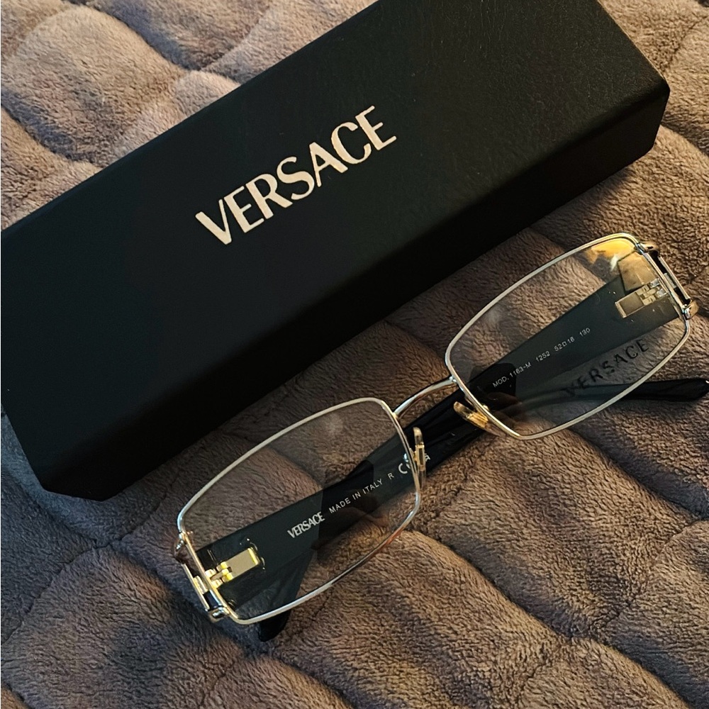 Versace Black and Silver Rectangular Eyeglasses
